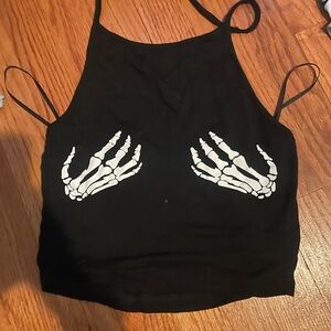 SHEIN Black Skeleton Hand Crop Top